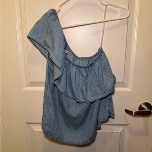 NWT American Eagle Outfitters One Shoulder Light Denim Women’s Blouse